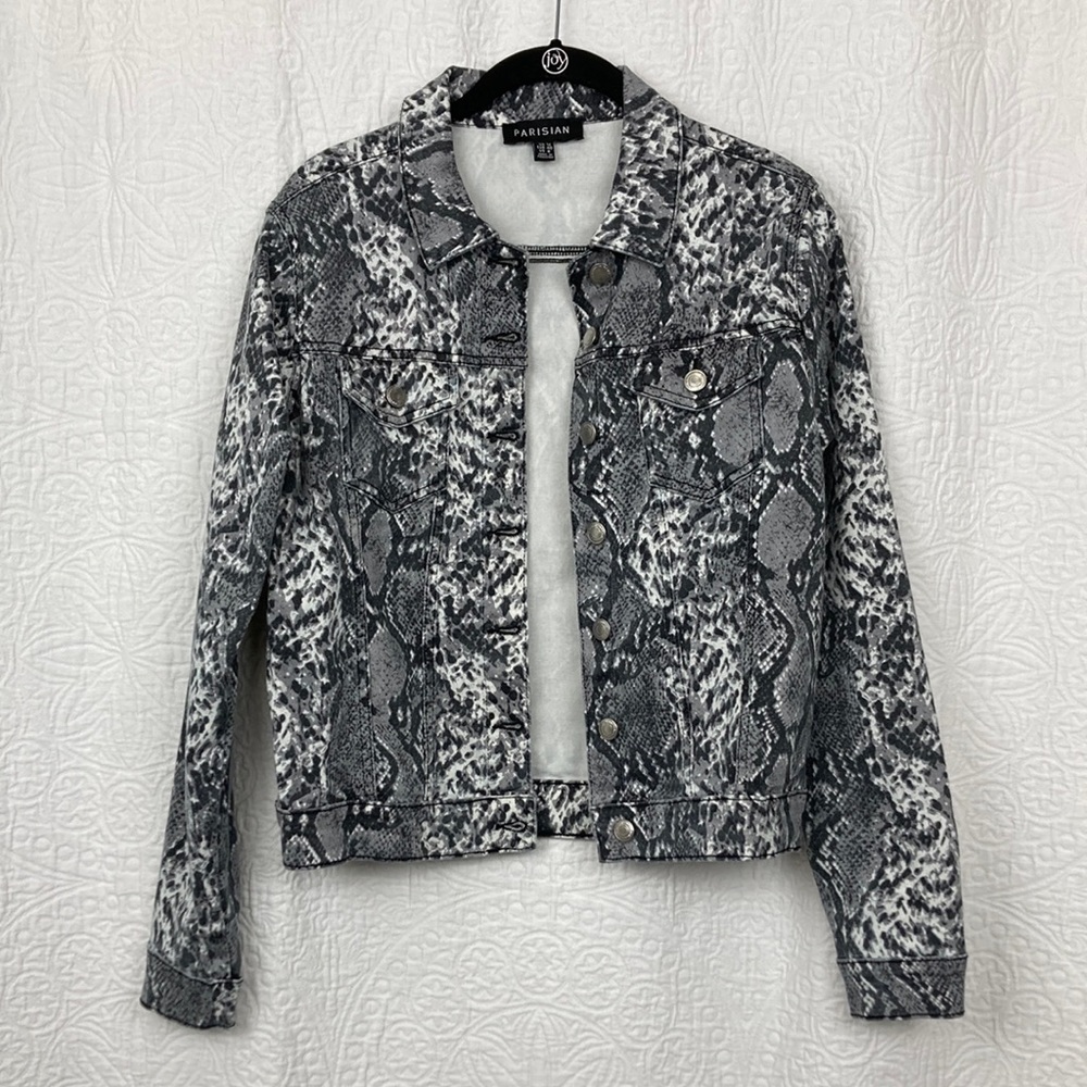Parisian Women’s Python Print Jean Jacket sz US 8